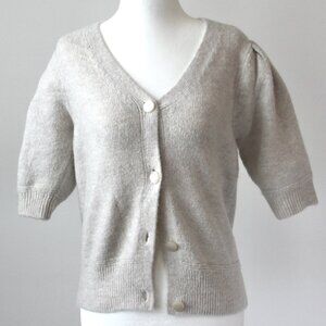 Versona Cream V-Neck Cozy Classy Short-Sleeve Button Cardigan Sweater Small